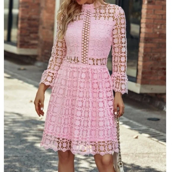 Luxurious mesh insert lace dress
